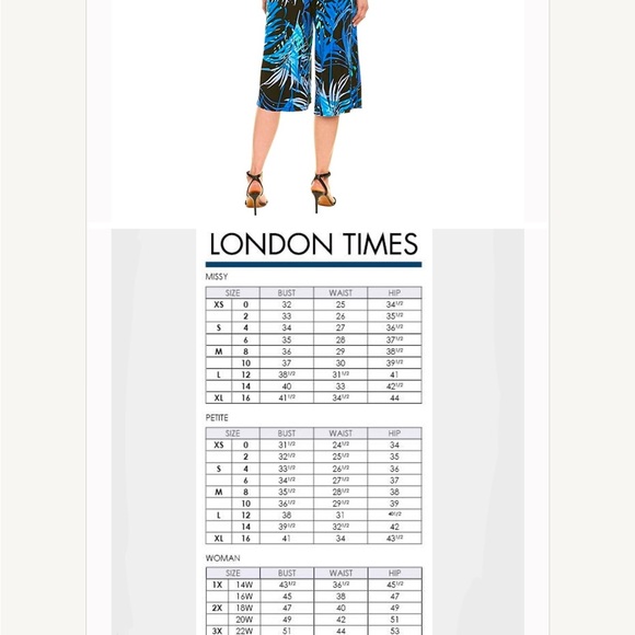 London Times Women’s Black And Blue Leaf Print Sleeveless Cropped Jumpsuit Sz 10 - Picture 6 of 6